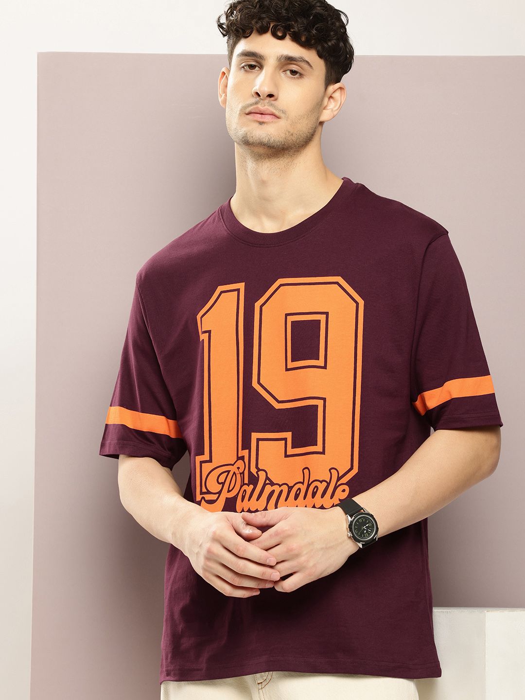 DILLINGER Men Typography Printed Drop-Shoulder Sleeves Oversized Pure Cotton T-shirt