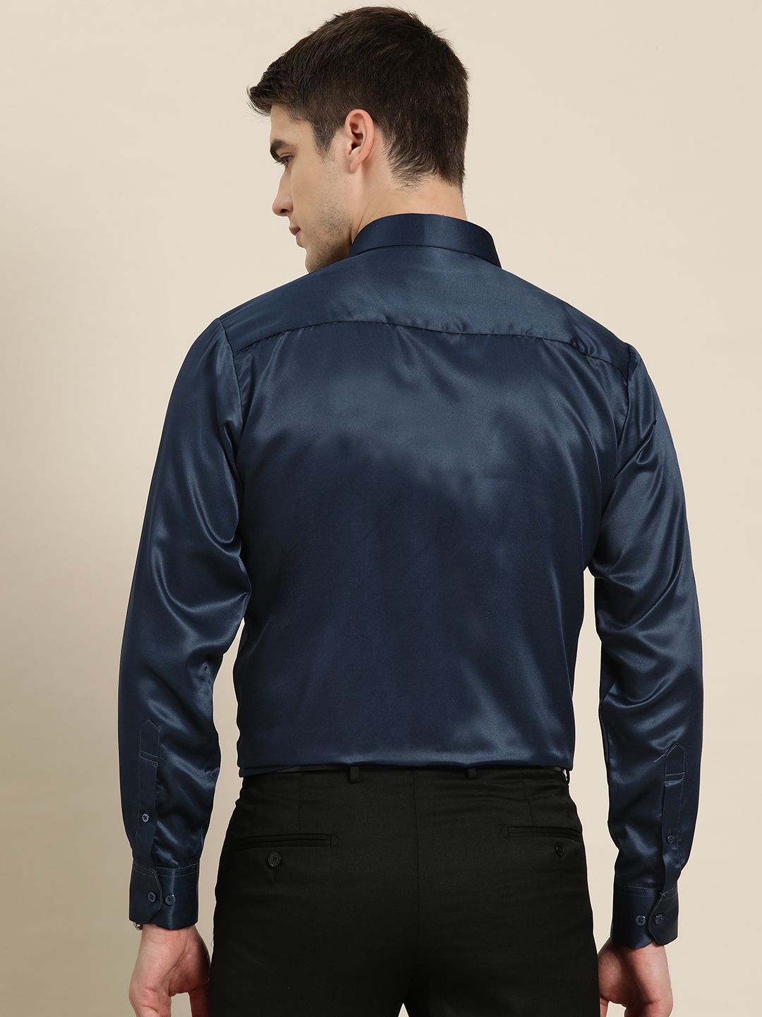 Hancock Navy Blue Club Slim Fit Party Shirt