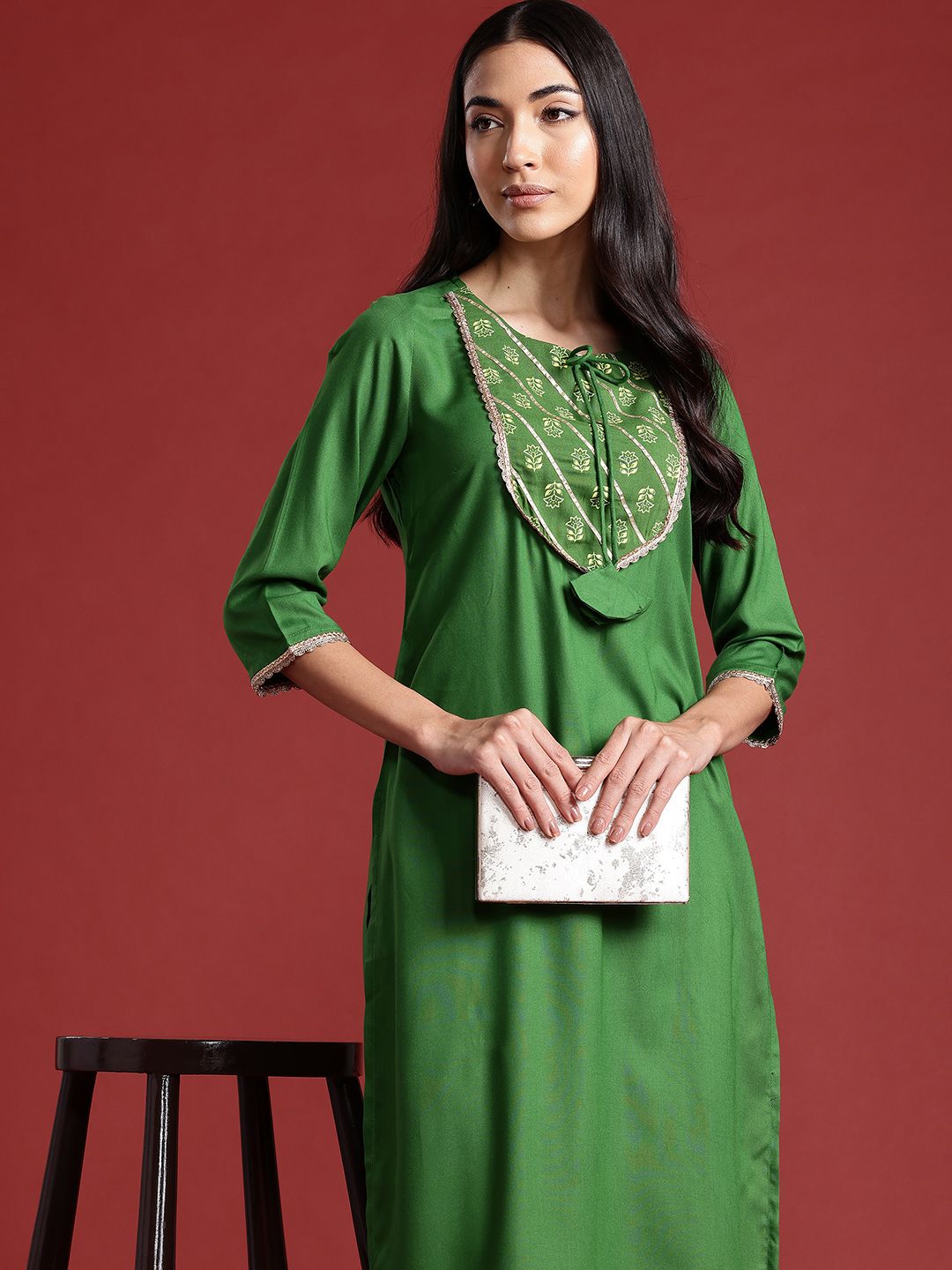 Anouk Yoke Design Gotta Patti Straight Kurta with Trousers