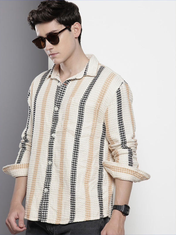 Garaj India Co bertekstur & bergaris Kapas tulen santai baju kasual