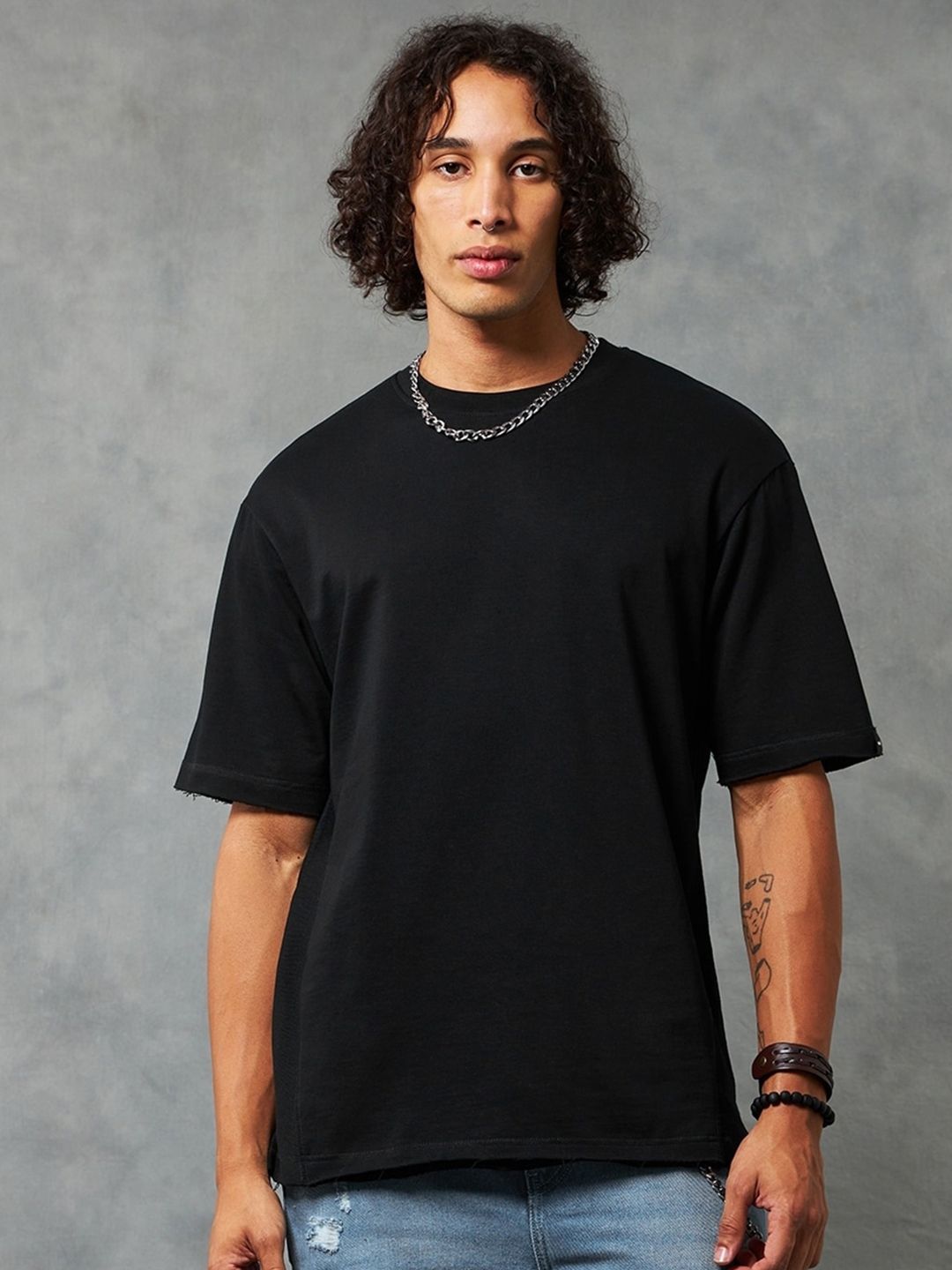 Bewakoof Drop-Shoulder Sleeves Oversized Cotton T-shirt