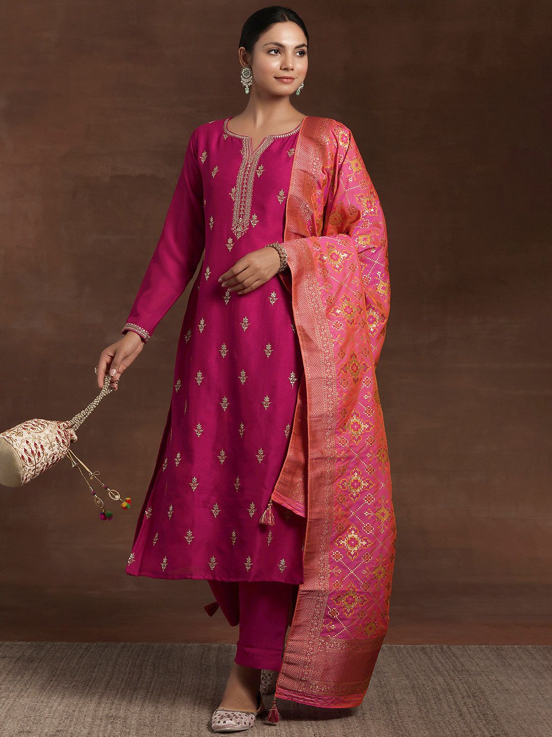 Libas Floral Embroidered Regular Kurta With Trousers & Dupatta