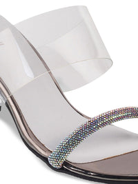 Mochi Women Silver-Toned & Transparent Block Heels