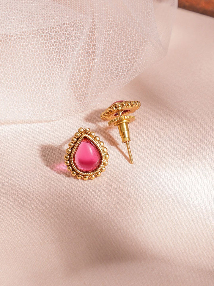 Rubans 22kt Gold Plated Ruby Stone Dipadam Set Perhiasan Tembaga Tradisional Manik Emas