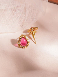 Rubans 22kt Gold Plated Ruby Stone Dipadam Set Perhiasan Tembaga Tradisional Manik Emas