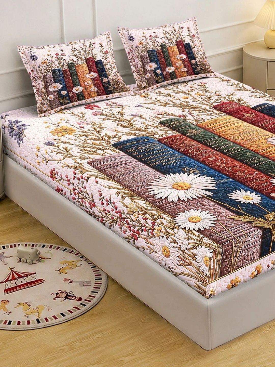 Myntra Elegant Homes Multicoloured Floral 400 TC King Bedsheet with 2 Pillow Covers