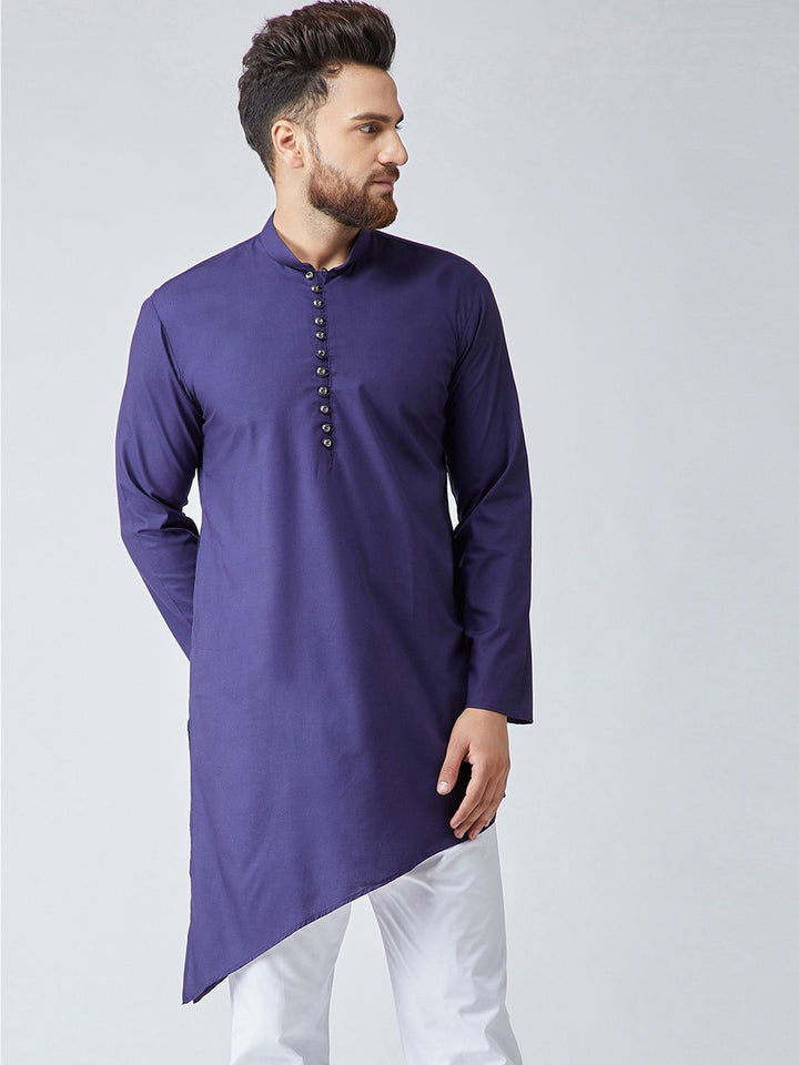 SOJANYA Lelaki Navy Blue Solid Asymmetric Straight Kurta