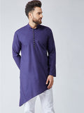SOJANYA Lelaki Navy Blue Solid Asymmetric Straight Kurta