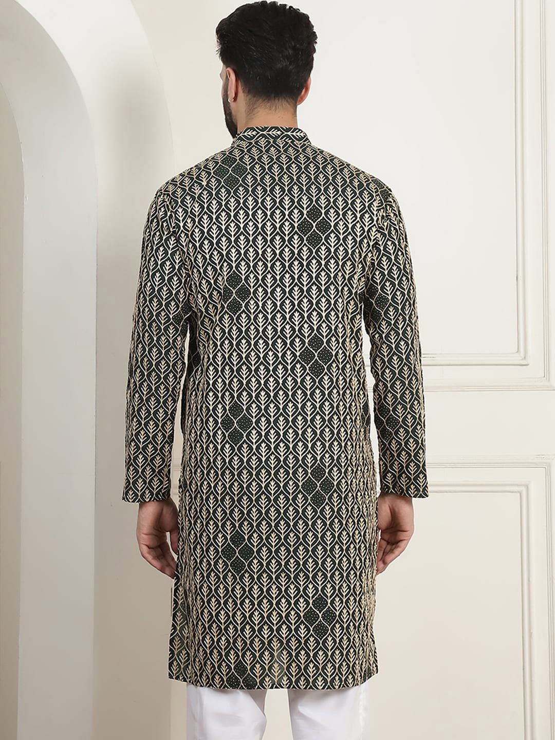SOJANYA Kolar Mandarin Sulam Bunga Pure Cotton Kurta Lurus