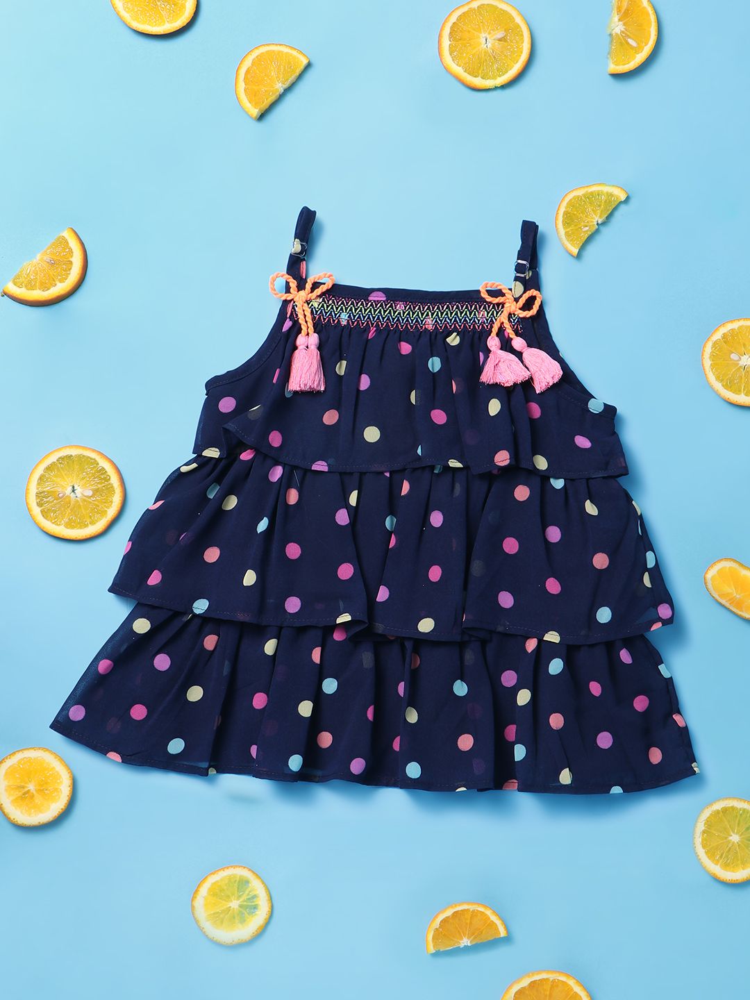 Nauti Nati Girls Navy Blue Printed Tiered Top