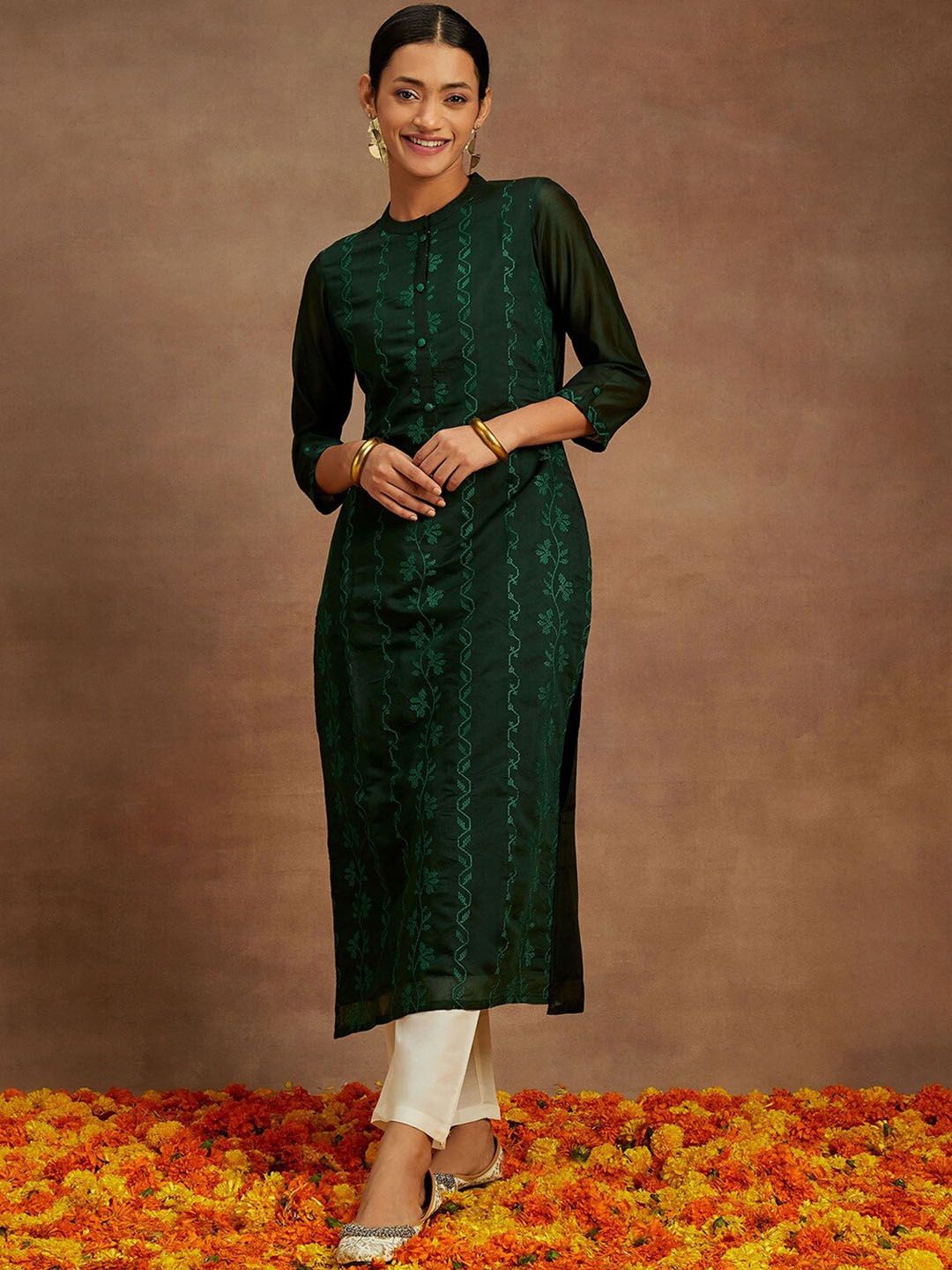 Libas Floral Embroidered Straight Kurta