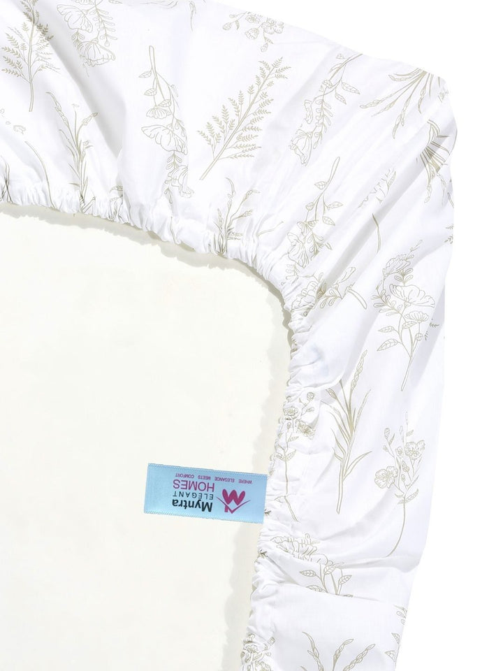 Myntra Elegant Homes White Floral 400 TC Bedsheet with 2 Pillow Covers