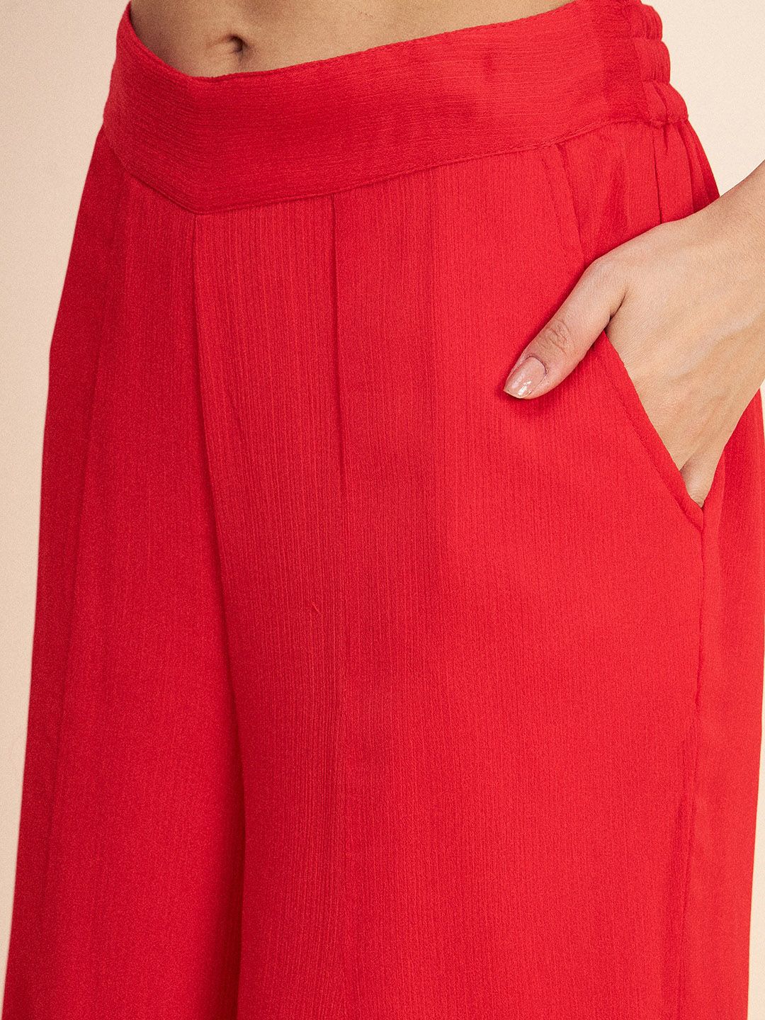 Antheaa Red Round Neck Embellished Co-Ords Set
