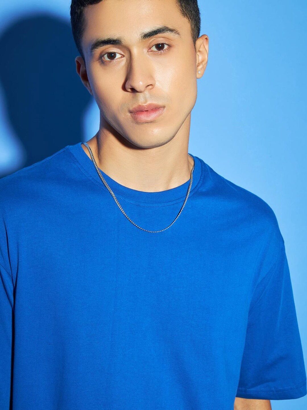 Bewakoof Men Blue Drop-Shoulder Sleeves Pure Cotton Oversized T-shirt