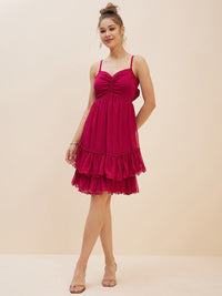 Antheaa Pink Layered Chiffon Empire Dress