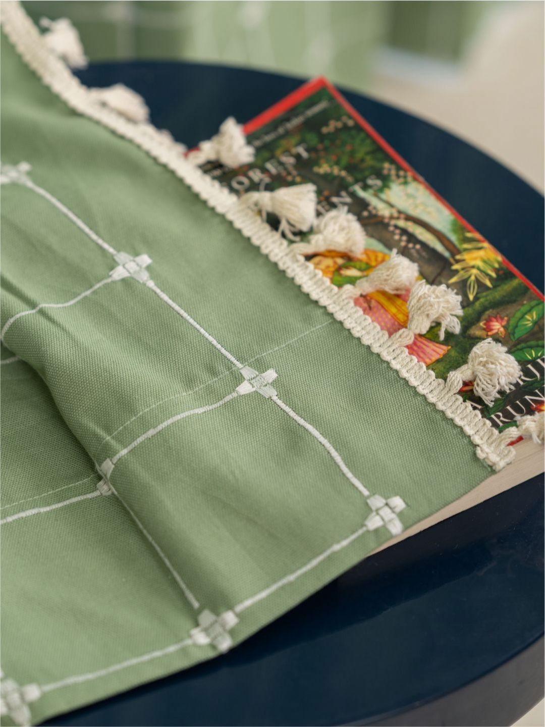 URBAN SPACE Green & White Embroidered Long Door Curtain