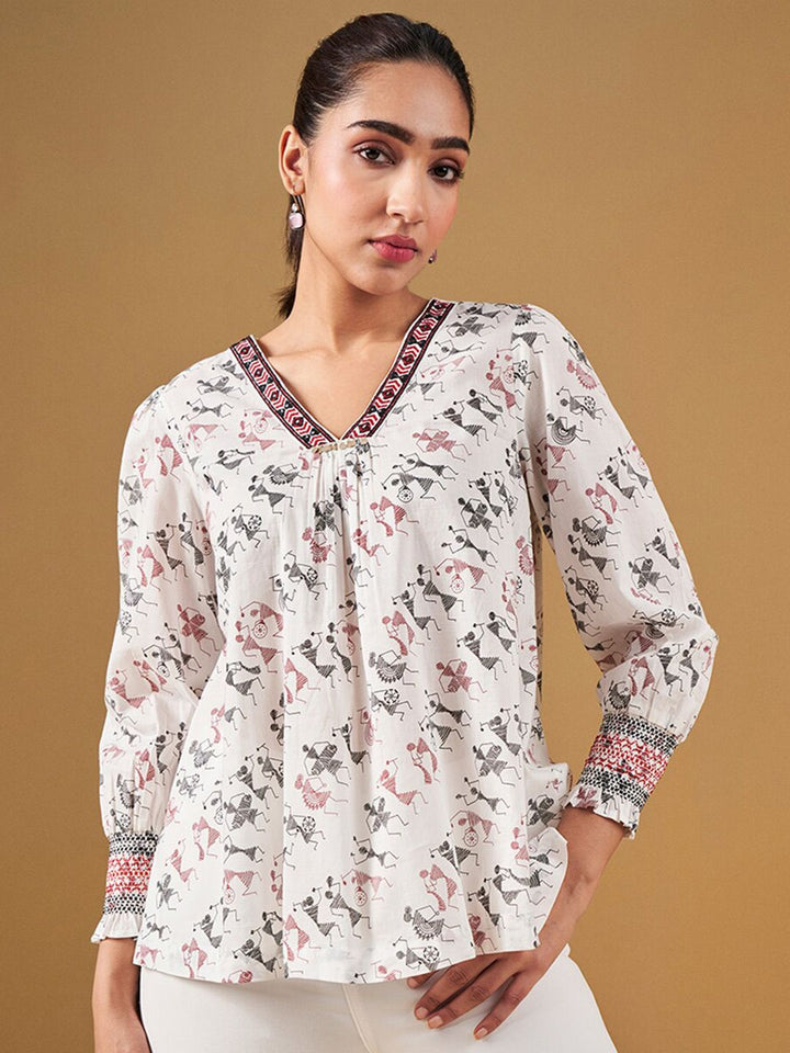 Global Desi Ethnic Motifs Printed Cotton Top