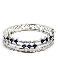 KARATCART Silver-Plated Blue American-Diamond Studded Bangle