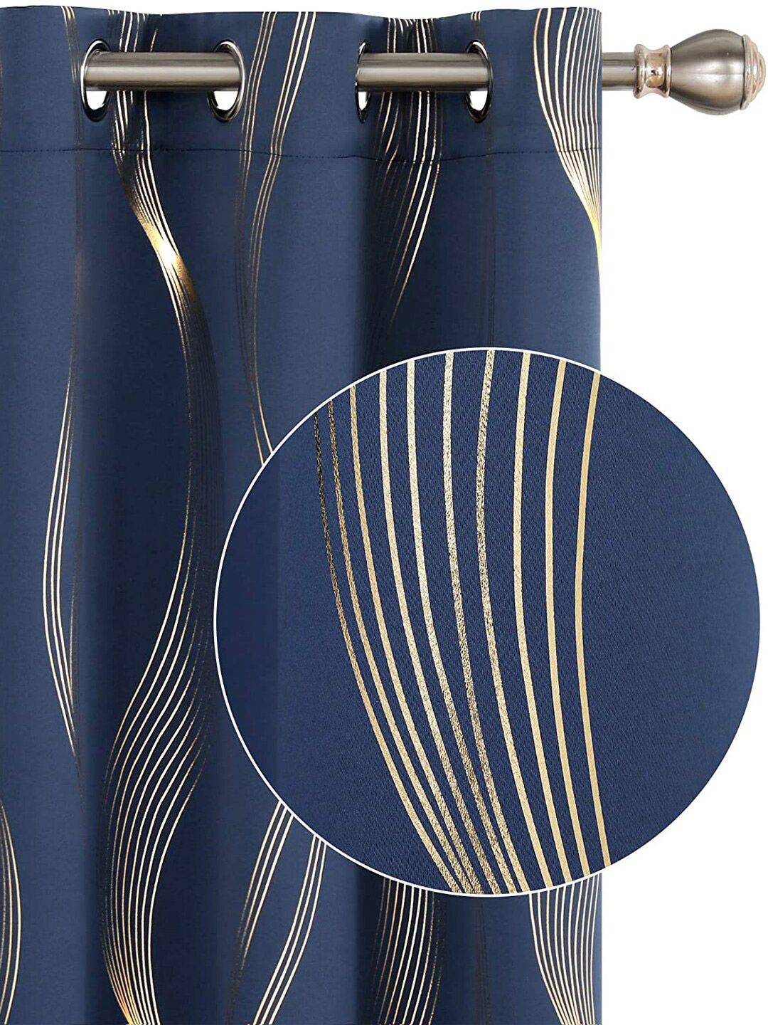 URBAN SPACE Gold Foil Navy Blue & Gold-Toned Printed Cotton Black Out Window Curtain