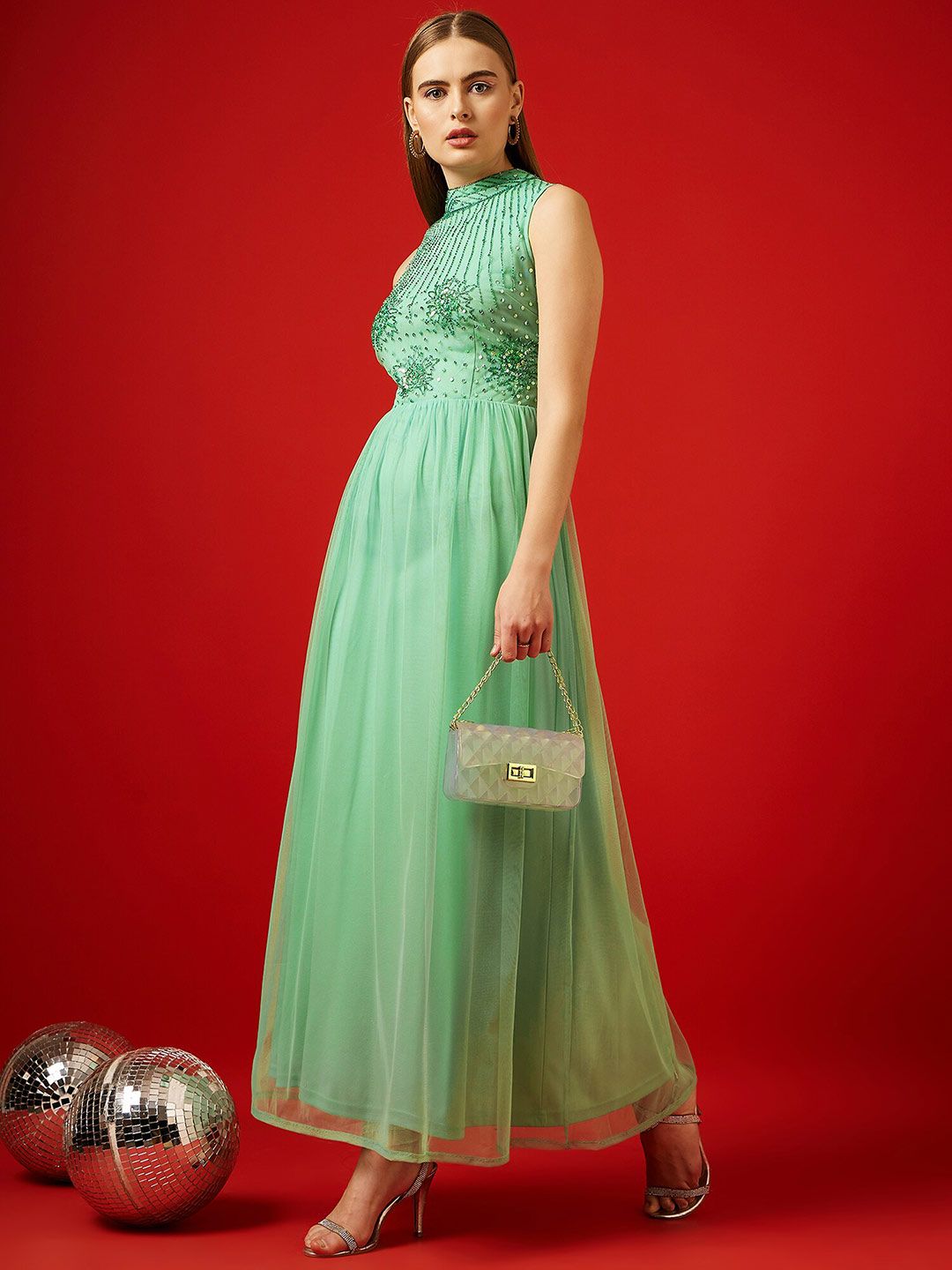 STREET 9 Embellished Sleeveless Net Maxi Dress