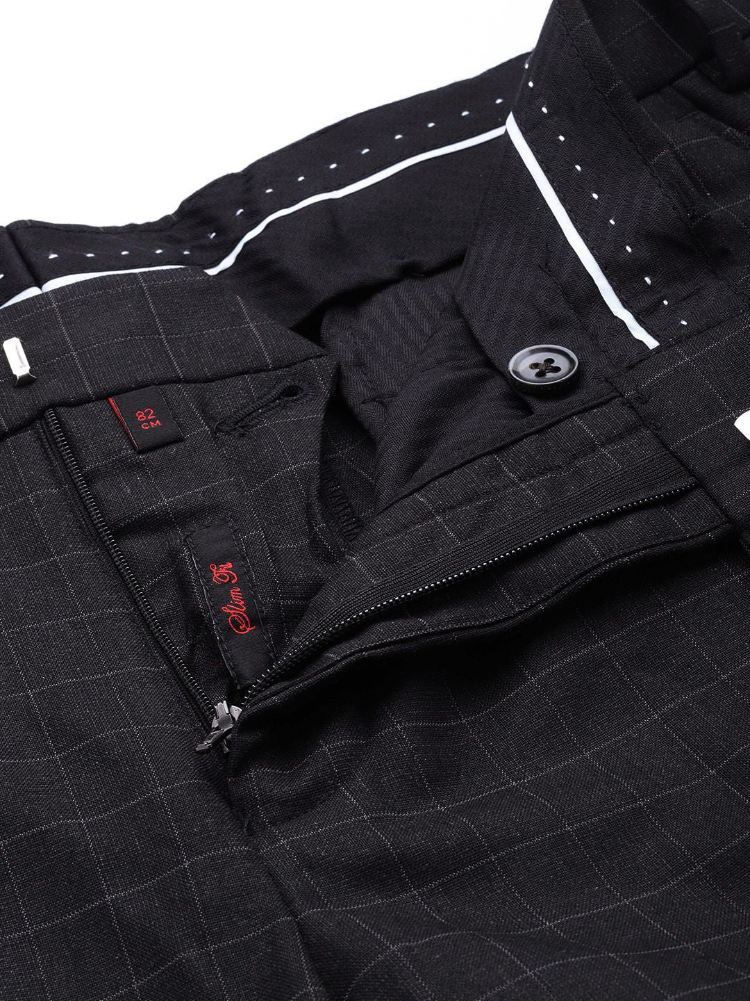 Raymond Men Grey Checked Slim Fit Formal Trousers