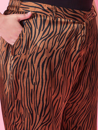 CURVY STREET Women Animal Printed Loose Fit High-Rise Pleated Trousers