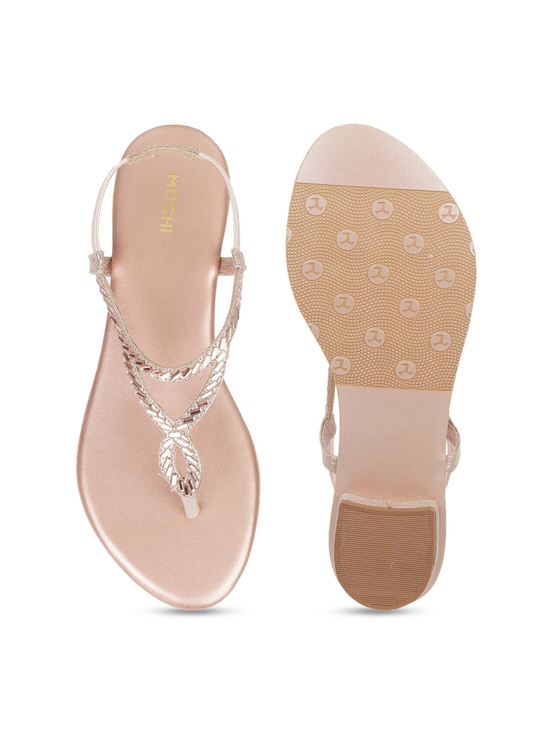 Mochi Women Rose Gold Open Toe Flats