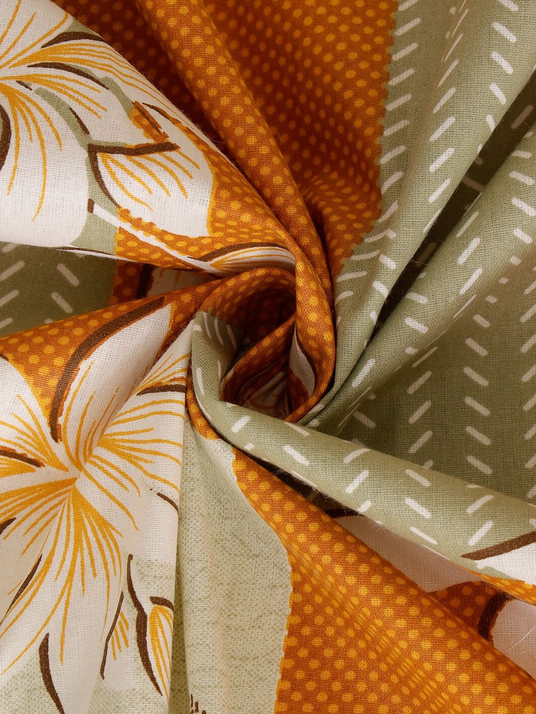 KLOTTHE Mustard-Yellow & White Floral-Printed 400TC Pure Cotton Fitted Double Bedsheet Set