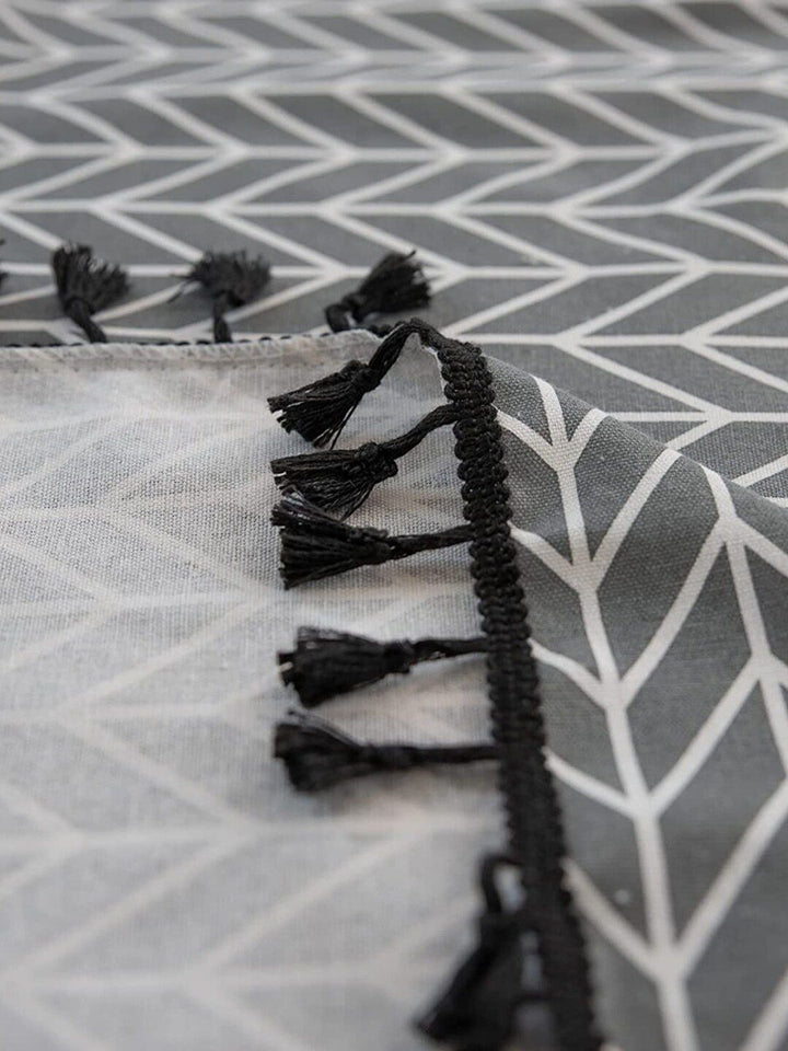 URBAN SPACE Boho Grey & White Geometric Printed Cotton Long Door Curtain