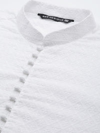 See Designs Men White Ethnic Motifs Embroidered Chikankari Pure Cotton Kurta with Pyjamas