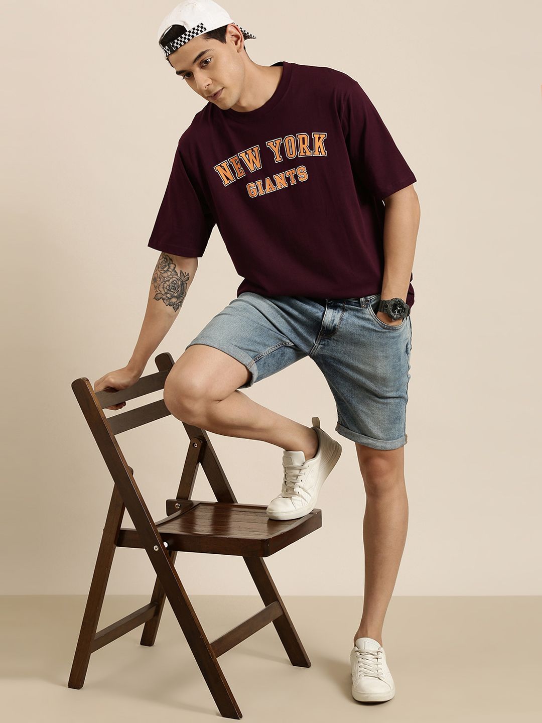 DILLINGER Men Maroon Typography Printed Pure Cotton Oversized  T-shirt