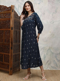 Vishudh Women Ethnic Motifs Printed A-Line Maxi Dress