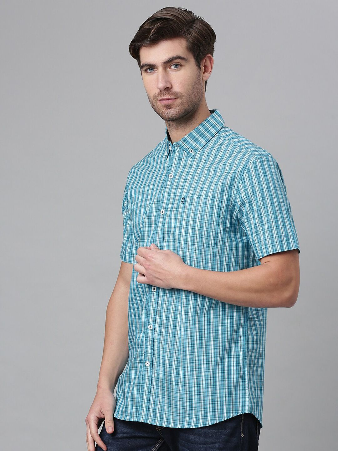 Thomas Scott Men Blue & White Relaxed Gingham Checks Checked Pure Cotton Casual  Shirt