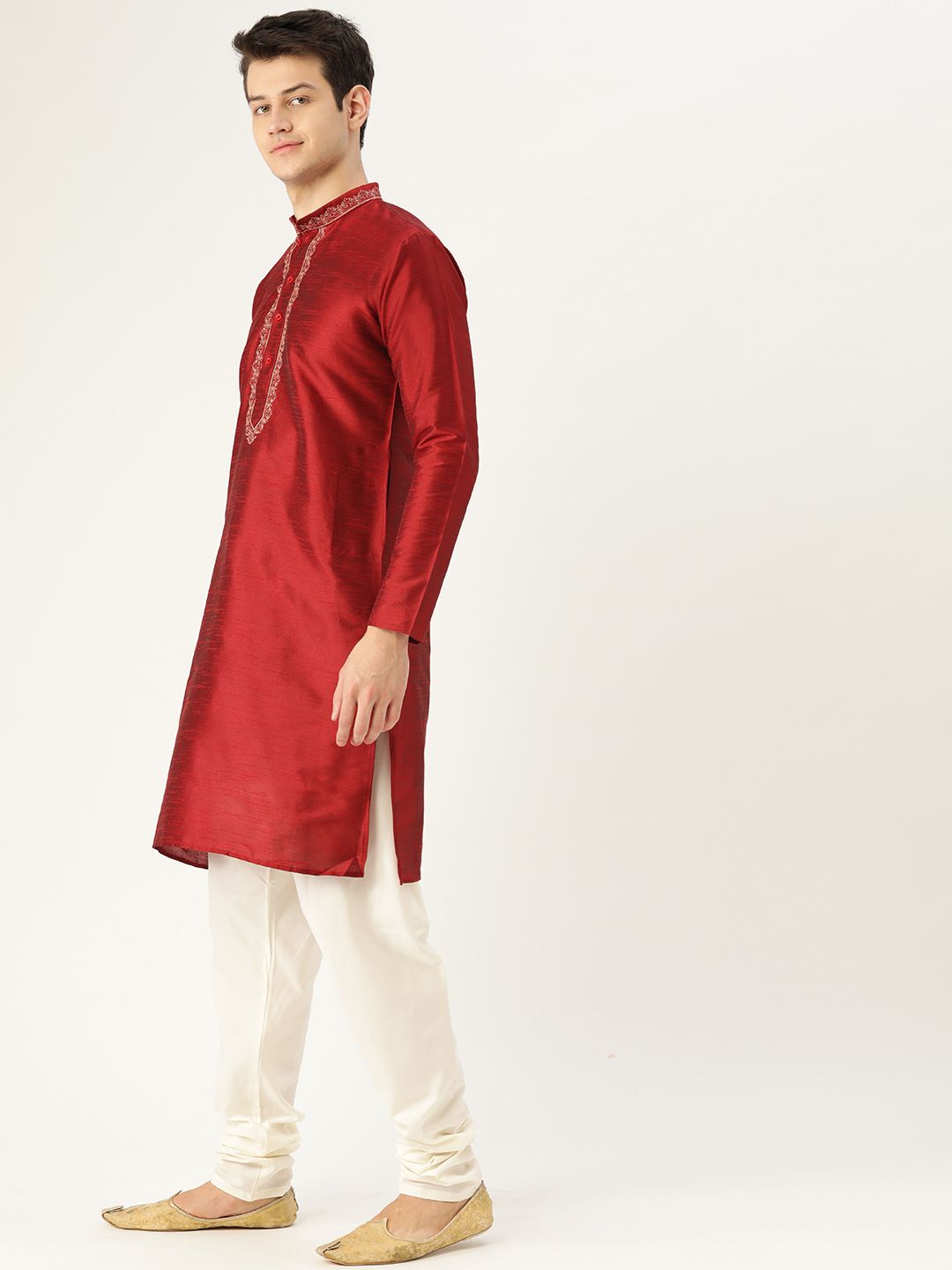 SOJANYA Men Maroon Solid Straight Kurta