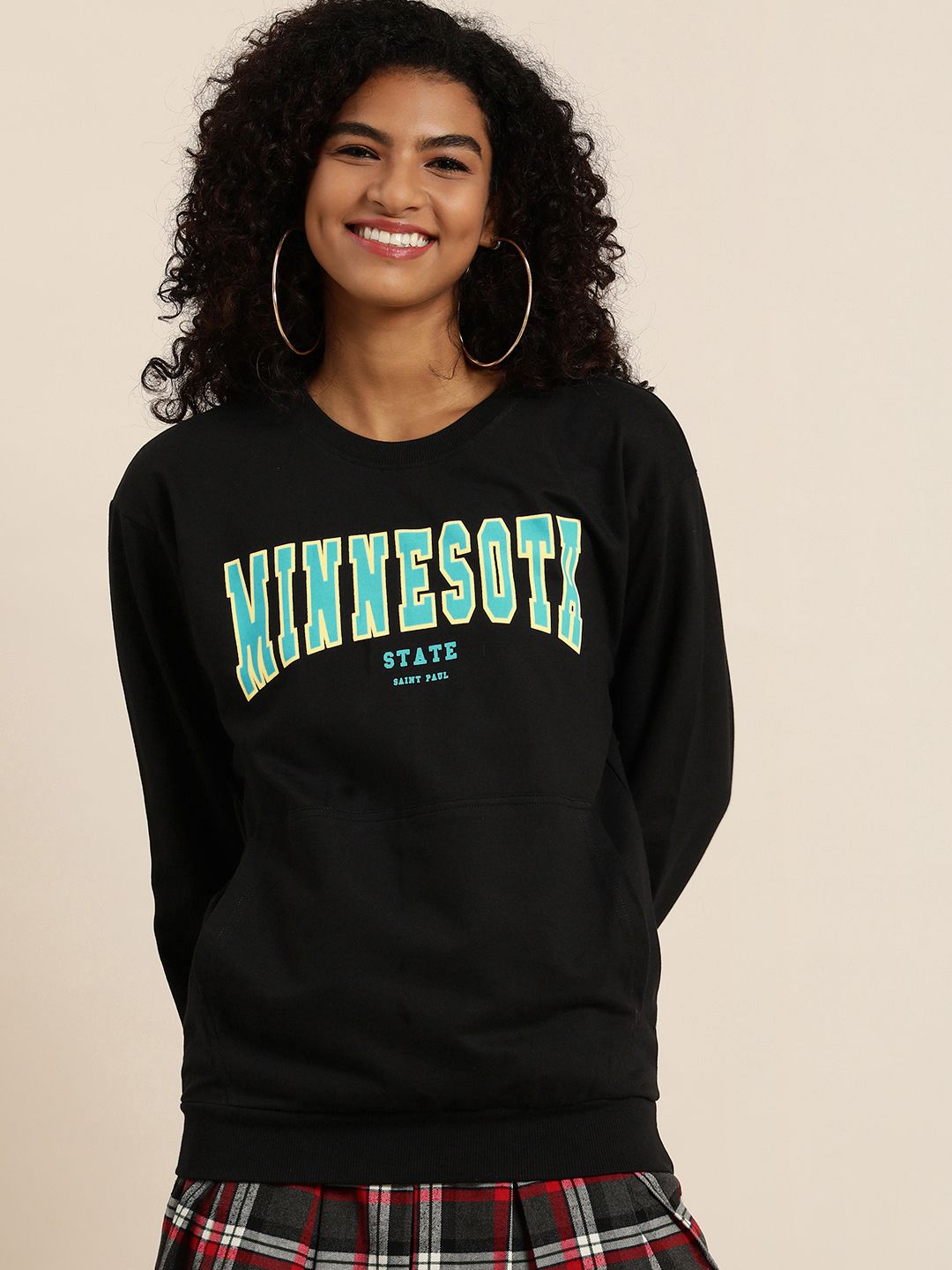 DILLINGER Women Black Typographic Oversized Sweatshirt