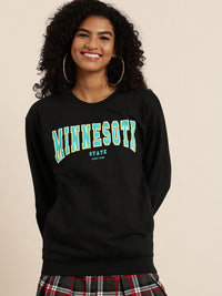 DILLINGER Women Black Typographic Oversized Sweatshirt