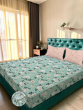 Moda Rapido X KLOTTHE Green & White Floral 300 TC King Bedsheet with 2 Pillow Covers