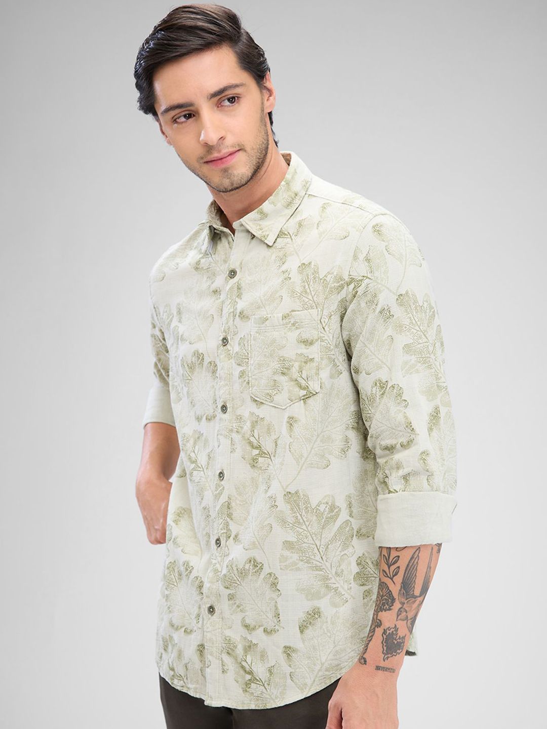 SPYKAR Men Slim Fit Floral Opaque Printed Casual Full Sleeve Shirt