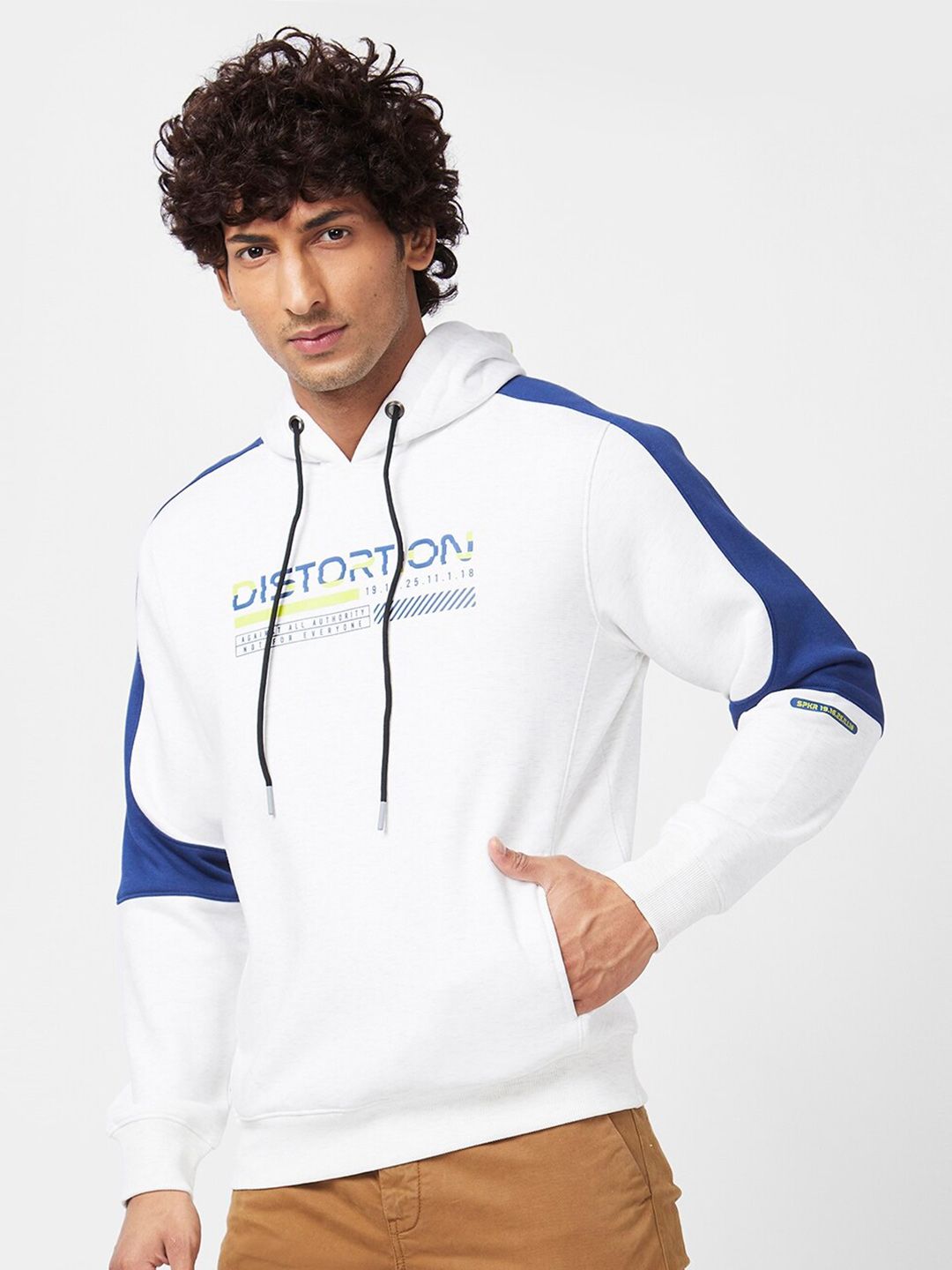 SPYKAR Typography Printed Cotton Hooded Pullover Sweatshirt