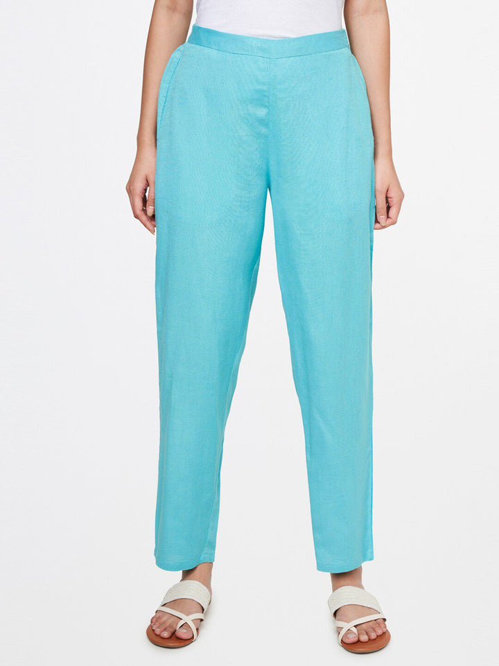 Global Desi Women Blue Straight Fit Trousers