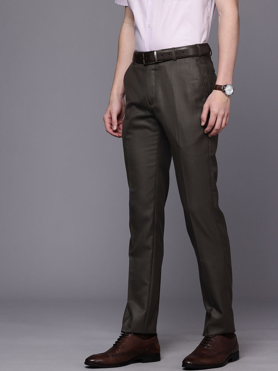 Raymond Men Textured Slim Fit Formal Trousers