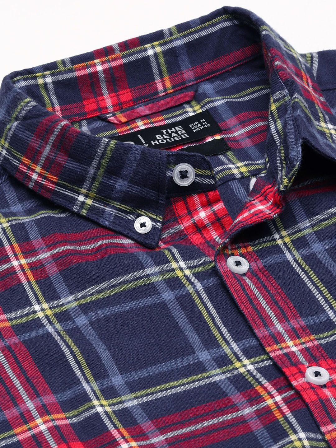 THE BEAR HOUSE Men Blue Flannel Slim Fit Pure Cotton Checked Casual Shirt