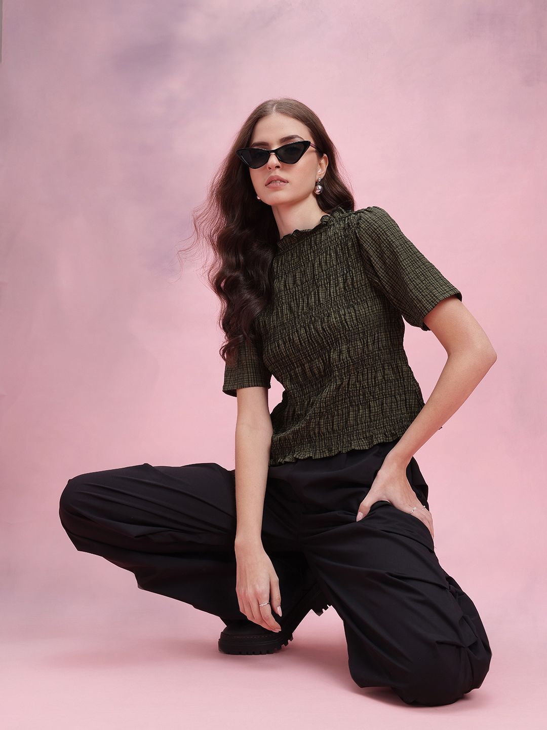 DressBerry Checked Smocked Top