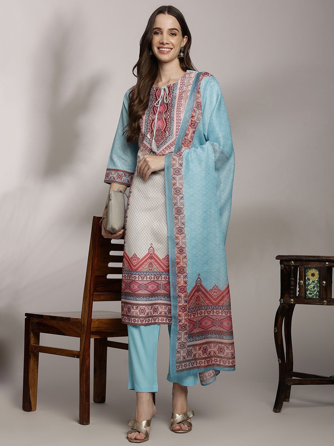 Anouk Women Ethnic Motifs Printed Kurta with Trousers & Dupatta