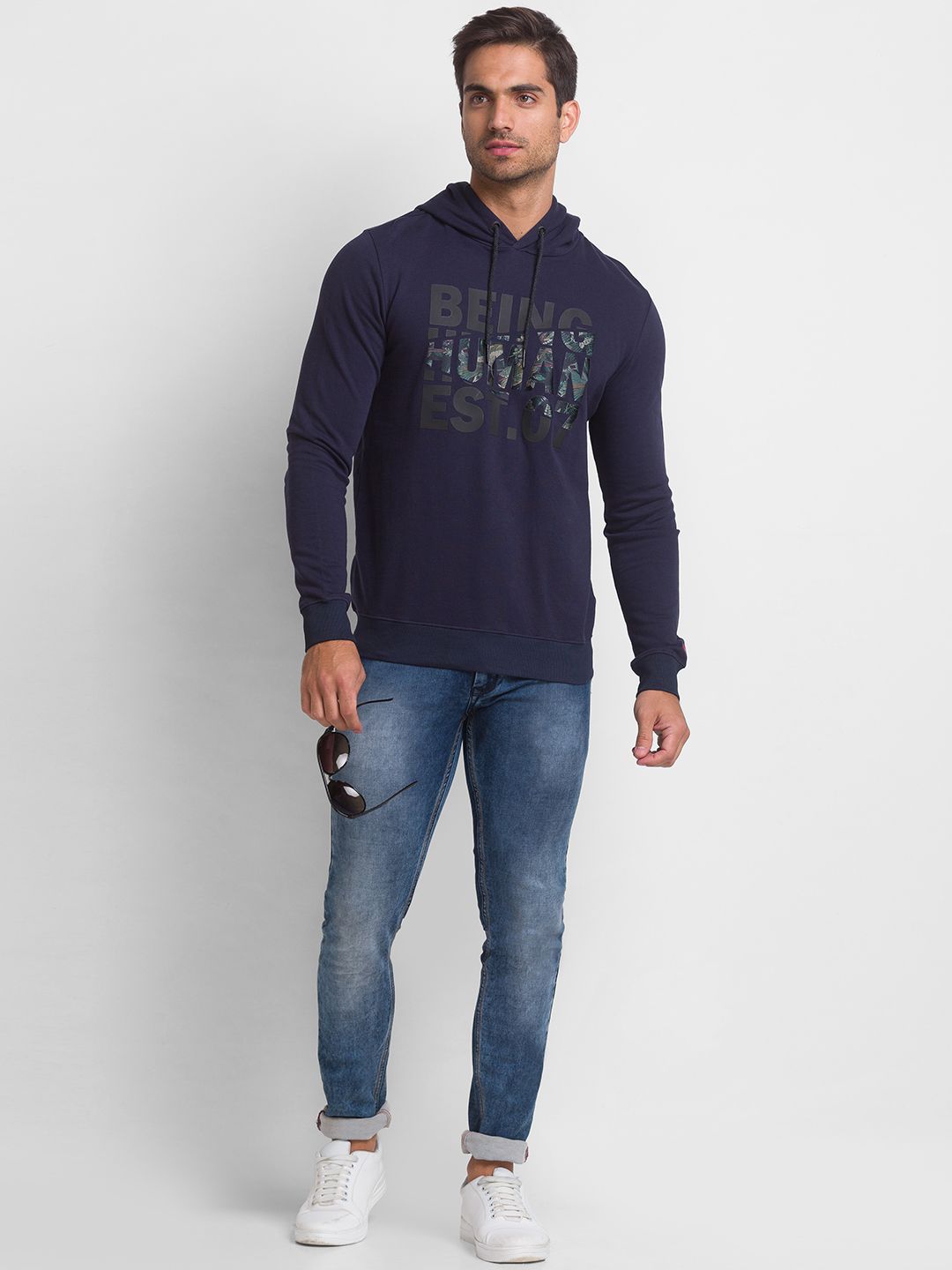 Being Human Men Navy Blue Printed Sweatshirt