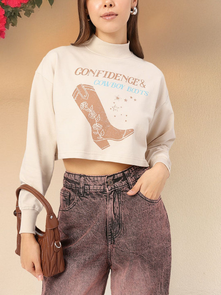 DressBerry Graphic Printed Crop Sweatshirt