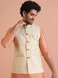 KISAH Men Ethnic Motifs Mandarin Collar Woven Design Nehru Jacket