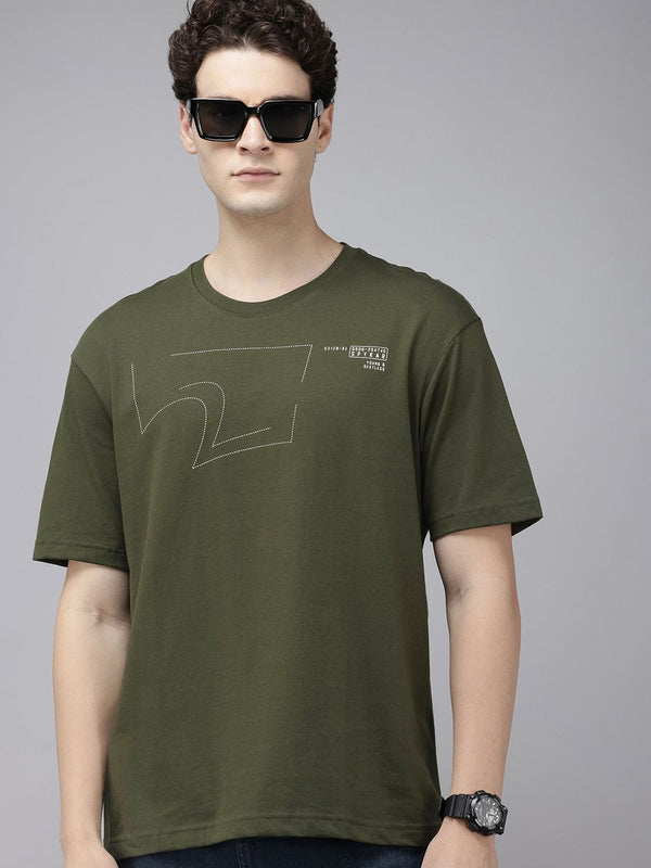 SPYKAR Typography Printed Drop-Shoulder Sleeves Oversized T-shirt