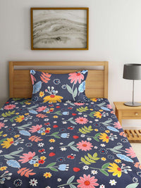 KLOTTHE Grey Floral Polycotton 300 TC Single Cadar Halus dengan Sarung Bantal-89 x 59 inci