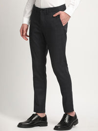 THE BEAR HOUSE Men Solid Checked Tapered Fit Mid-Rise Formal Trousers